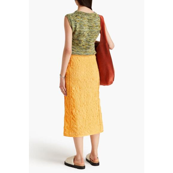 ACNE STUDIOS Idella Shirred Stretch Cotton Midi Skirt - 10 Us / 40 Eu Apricot - Picture 4 of 4
